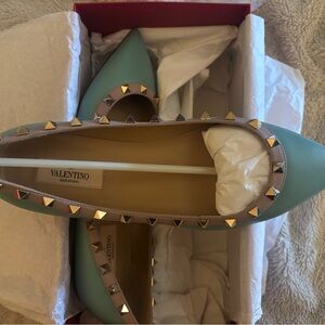 Valentino Garavani Green Flats with Gold Studs